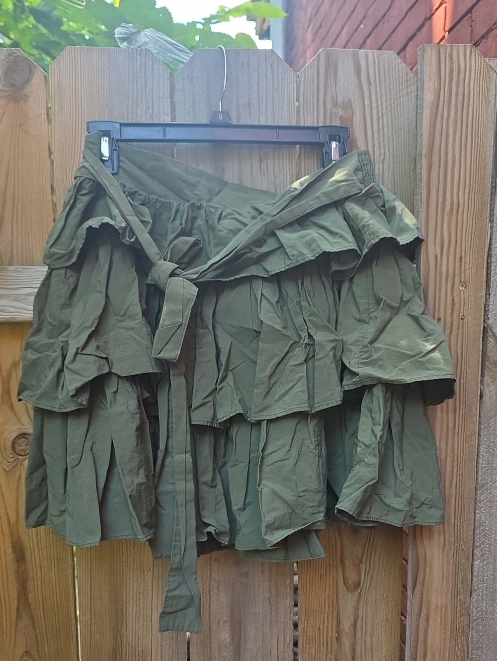 Time and Tru Olive Green Tiered Ruffle Skirt with Waist Tie